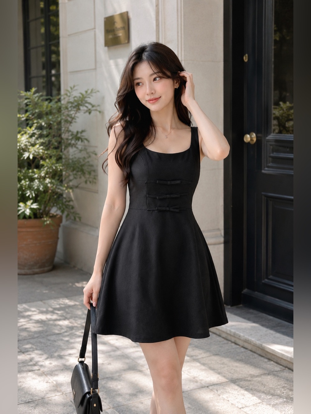 fab’rik Black Bow Front Mini Dress Fit & Flare Party Dress Small Wedding Luxe